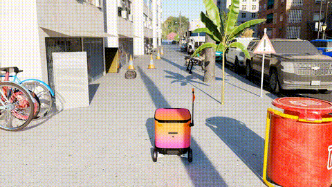 Example UrbanVerse scene with static and dynamic objects.
